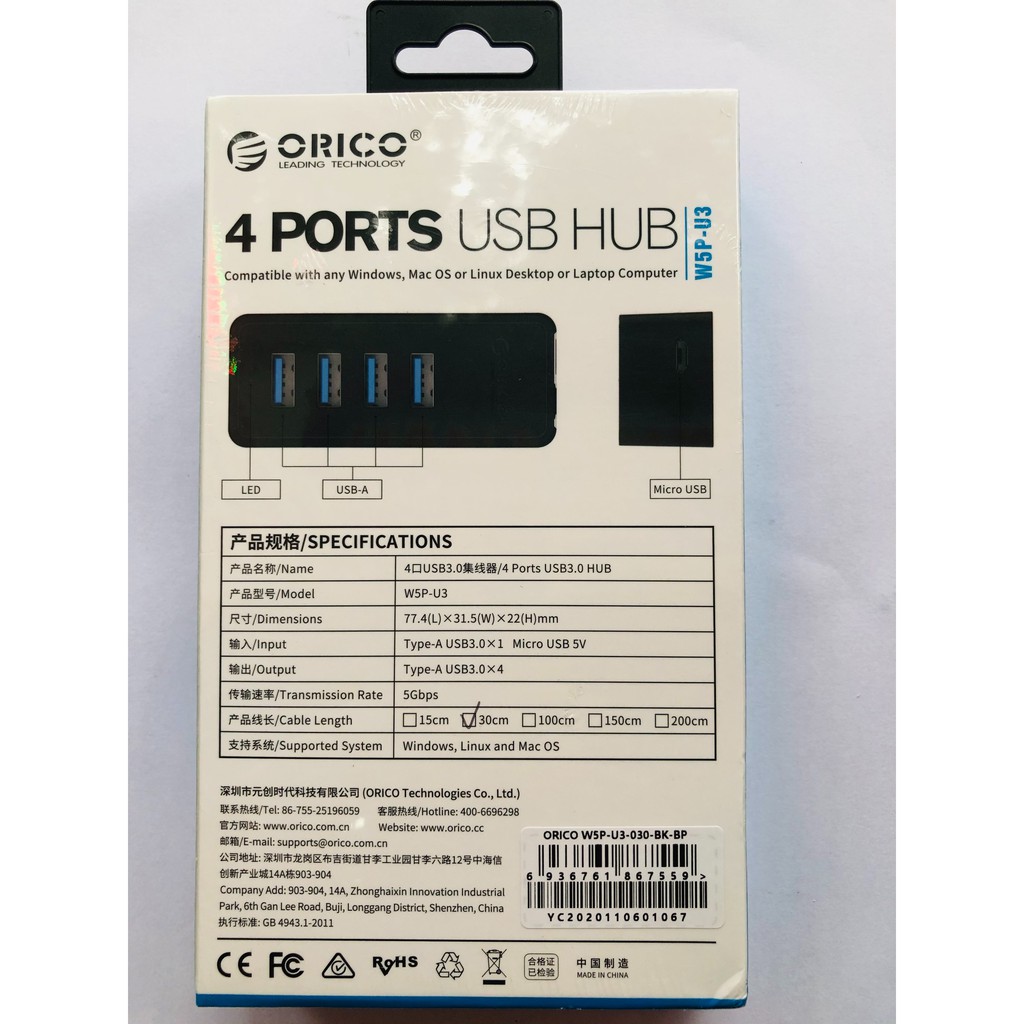 [Hub Usb 3.0]Bộ Chia USB Từ 1 Thành 4 Cổng USB Tốc Độ 3.0 Orico W5P_U3 / 303 Dây dài 30cm