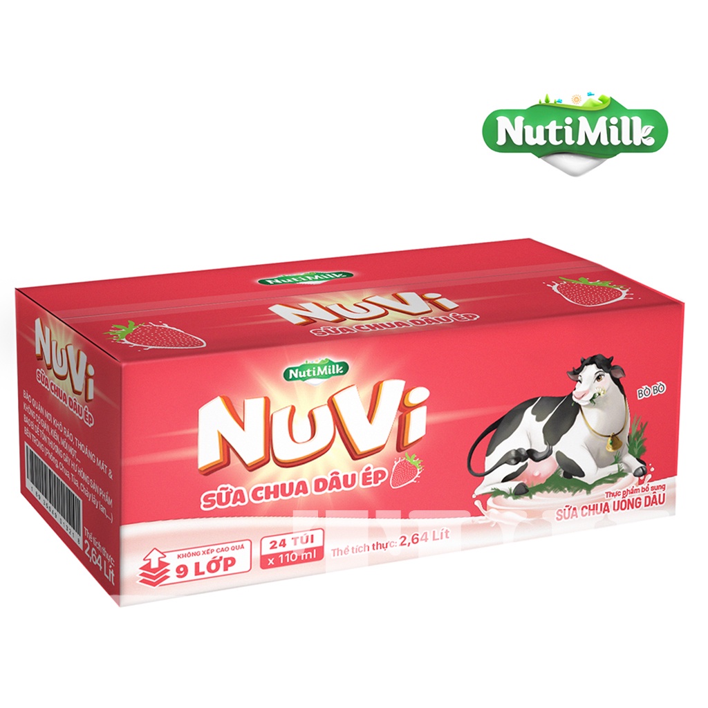 THÙNG 24 TÚI Sữa Nuvi 110ml Đào Táo/Dâu/Ca Cao/Cam/Trái Cây Giúp Bé Phát Triển Trí Não, Chiều Cao Cho Bé