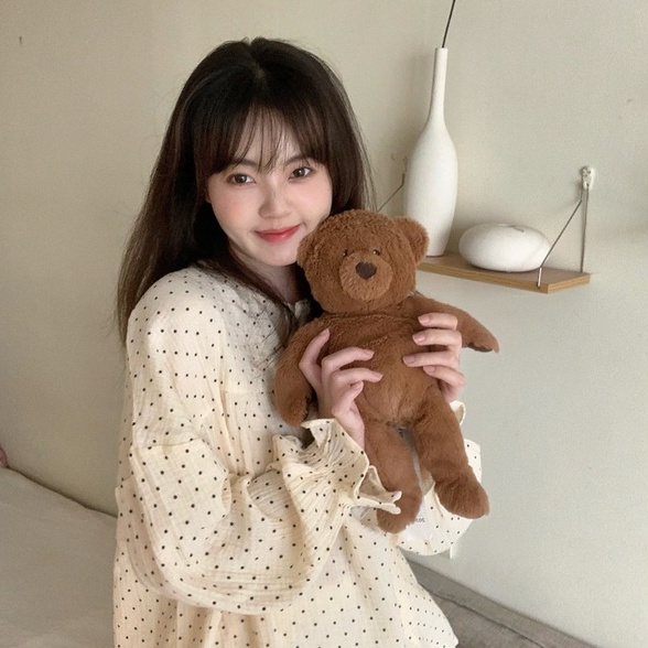 BN11_Bộ ngủ pijama chất muslin họa tiết chấm bi dài tay Hàn quốc