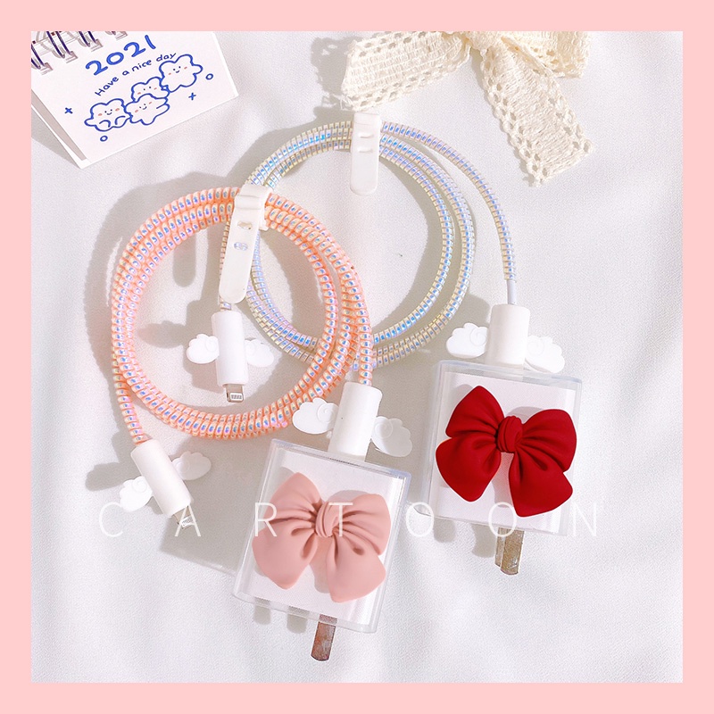 Vỏ bảo vệ dây cáp sạc nhanh đính nơ cho iPhone 18w 20w