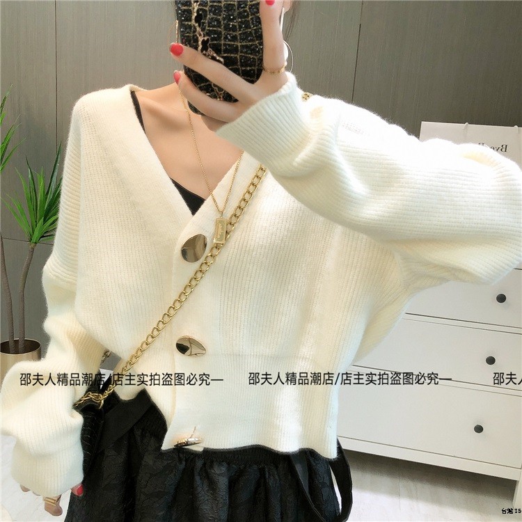 Áo Khoác Cardigan Len Mỏng Tay Dài Dáng Rộng Phong Cách Retro Cho Nữ 21-20