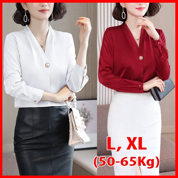 GOTI - Áo Sơ Mi Nữ form rộng Lụa hàn Kiểu Màu Trắng Đen Hồng Xanh Đẹp Dài Tay Vintage Hàn Quốc Cao Cấp Trơn 3A11