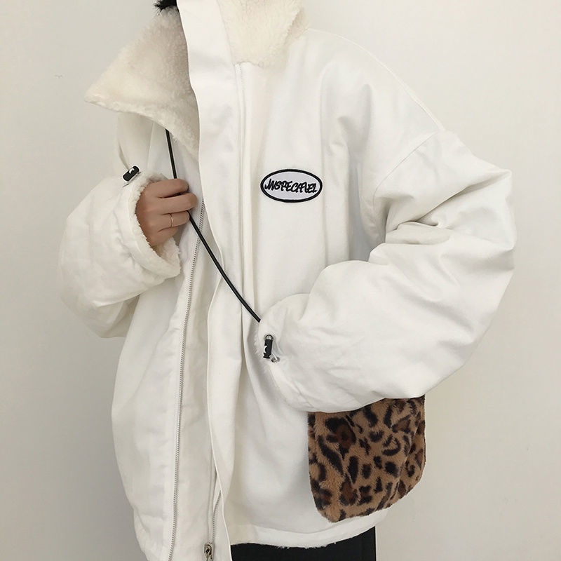 Hàng Có Sẵn Áo Khoác Đệm Cotton Giả Lông Cừu Dày Hai Mặt Giữ Ấm Mùa Thu