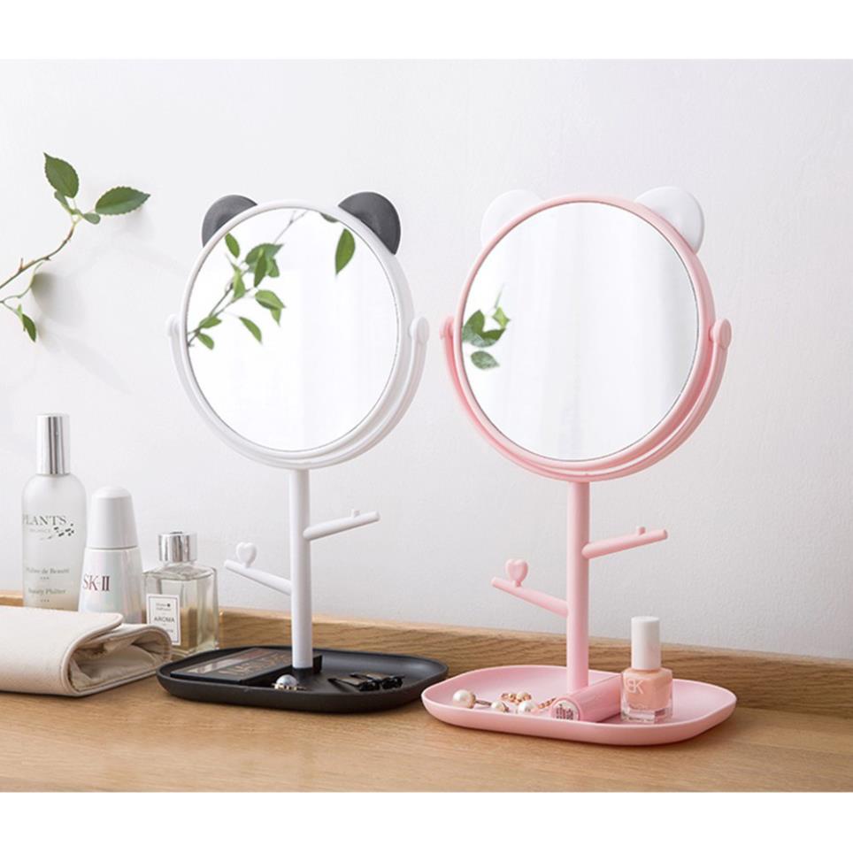 Gương Trang Điểm Để Bàn Tai Mèo Dễ Thương Xoay 360 Độ