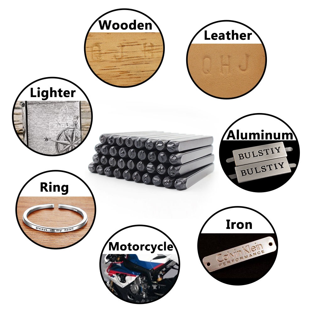 Bộ dụng cụ đục lỗ hình chữ cái/ số bằng thép carbon dùng làm đồ da tiện lợi