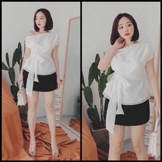 Áo lệch vai buộc nơ 2 màu