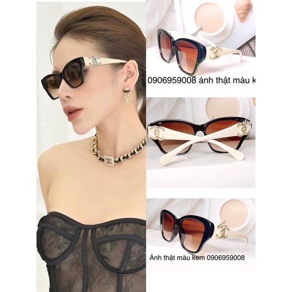 Kính Hiệu Mắt Mèo Chữ Đính Đá Đen Trắng Hot Mới 2022 KÍNH RÂM NAM NỮ CAO CẤP CHỐNG UV400 HOT TREND Màu Kem
