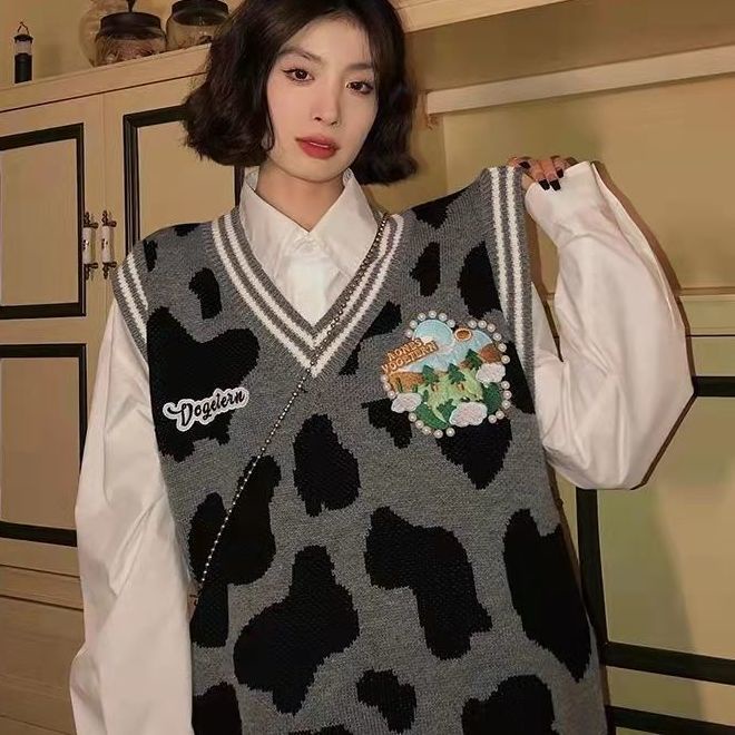 Áo len nữ không tay cổ chữ V dáng rộng thời trang