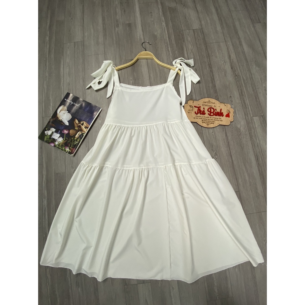 Đầm maxi 2 dây thắt nơ vai Tira House váy maxi đi biển hè 2022