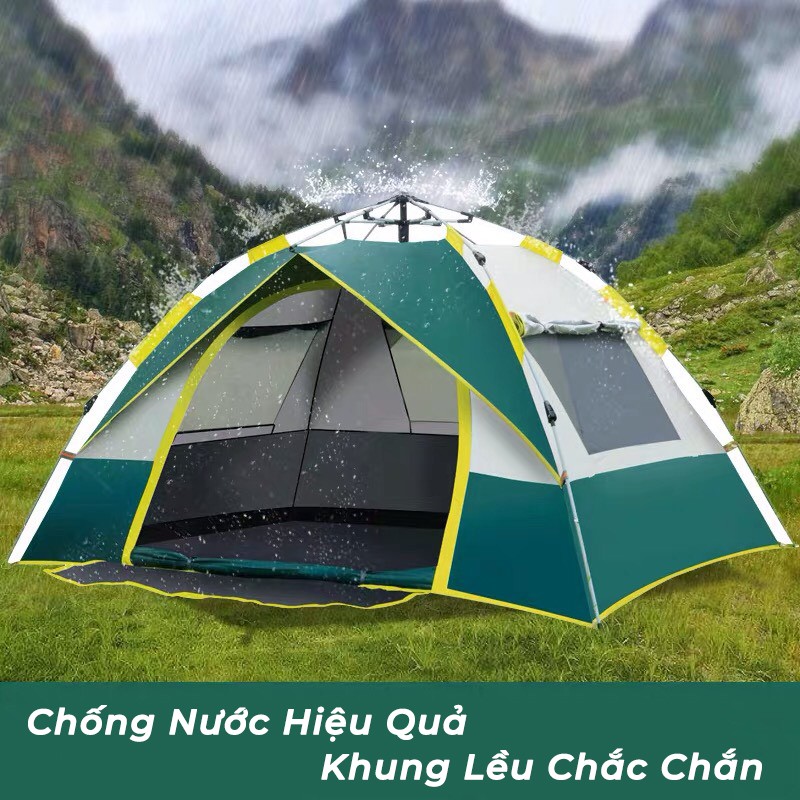 Lều Cắm Trại [HÀNG MỚI VỀ] Lều Dã Ngoại Tự Bung  4- 6 Người 2 lớp chống nước, chống tia UV, 3 cửa sổ lơn, 1 của chính