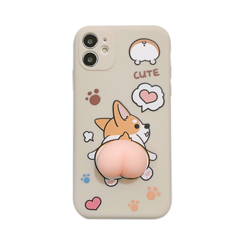 Ốp lưng iphone Corgi gắn đào cạnh vuông TPU 6 6plus 6s 6splus 7 7plus 8 8plus x xr xs 11 12pro promax