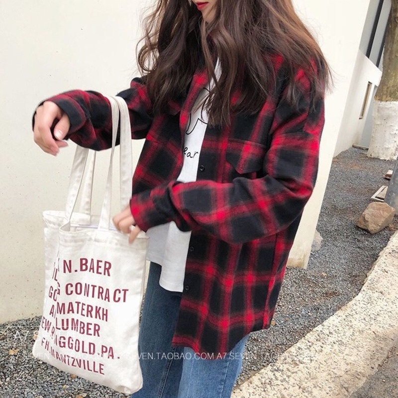 Áo sơ mi caro tay dài phong cách Hong Kong thời trang mùa thu mới cho nữ