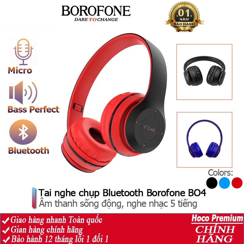 Tai nghe chụp tai Bluetooth Borofone BO4 headphone không dây, nghe nhạc 5 tiếng, hỗ trợ khe thẻ nhớ