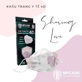Khẩu trang y tế 4d npcare hàng xuất khẩu- hoạ tiết trái tim