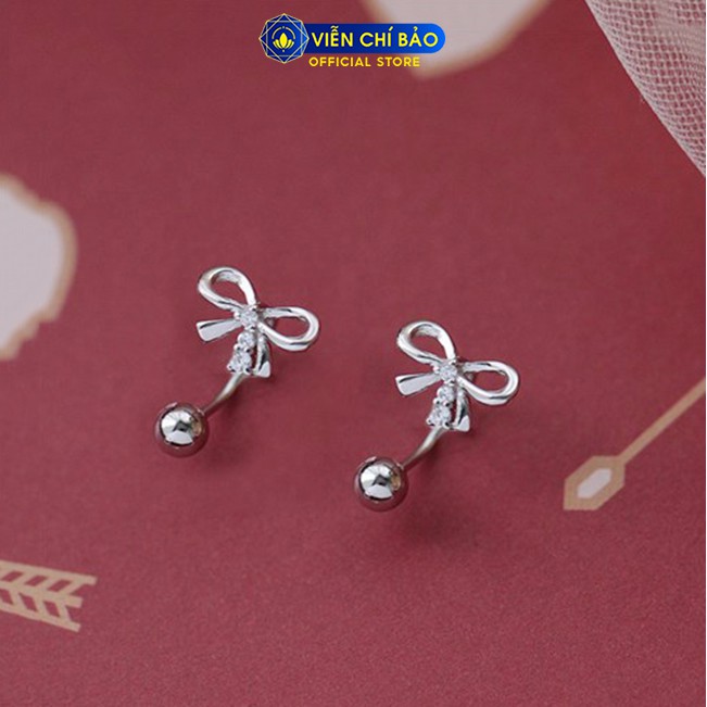 Bông tai bạc nữ hình nơ quả cầu chất liệu bạc 925 thời trang phụ kiện trang sức Viễn Chí Bảo B400469x