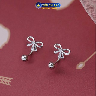 Bông tai bạc nữ hình nơ quả cầu chất liệu bạc 925 Viễn Chí Bảo B400469x