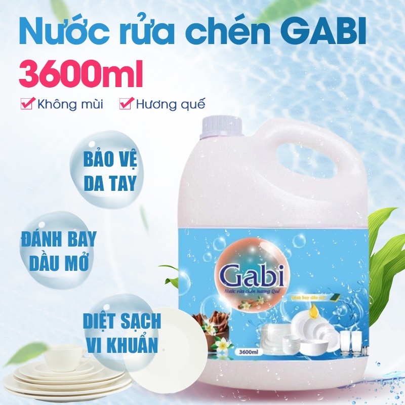 Nước rửa chén bát sinh học Gabi đậm đặc nước rửa chén Thái Lan an toàn da nhạy cảm diệt sạch khuẩn hương quế 3.6L