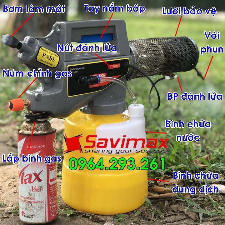 Máy phun th.uốc muỗi gia đình, máy phun khói mini Savimax 3000 Gold hoạt động bằng gas