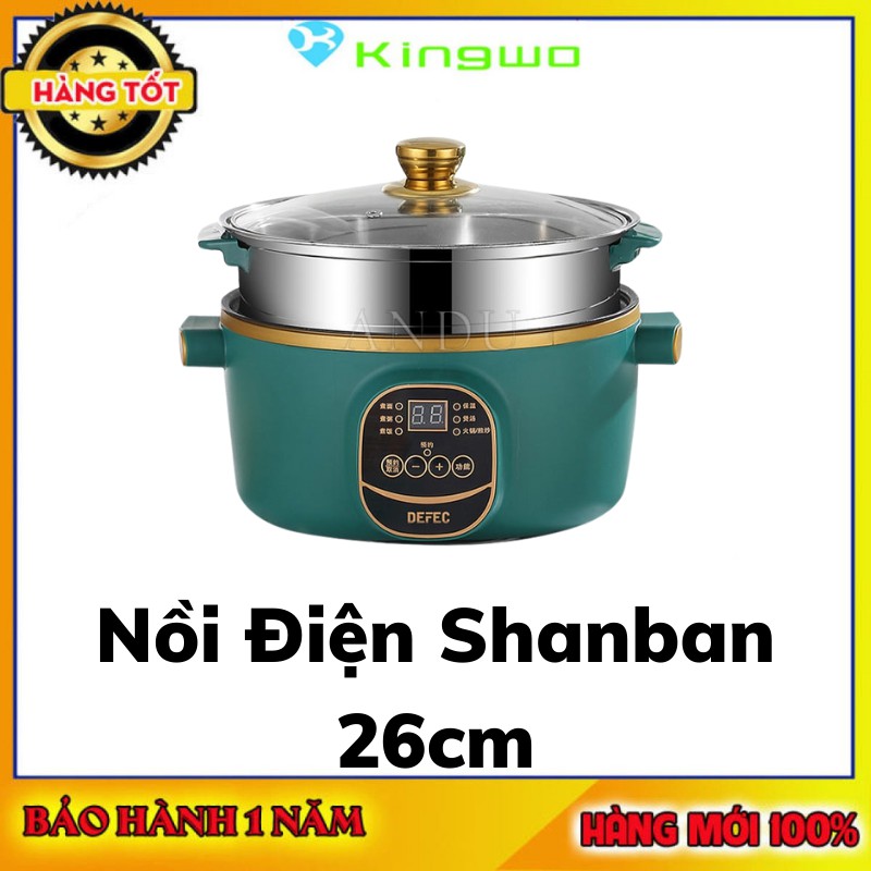 Nồi Lẩu Điện Đa Năng Chống Dính, Nồi Lẩu Gia Đình Vân Đá Shanban 26cm Kèm Hấp Inox Cao Cấp