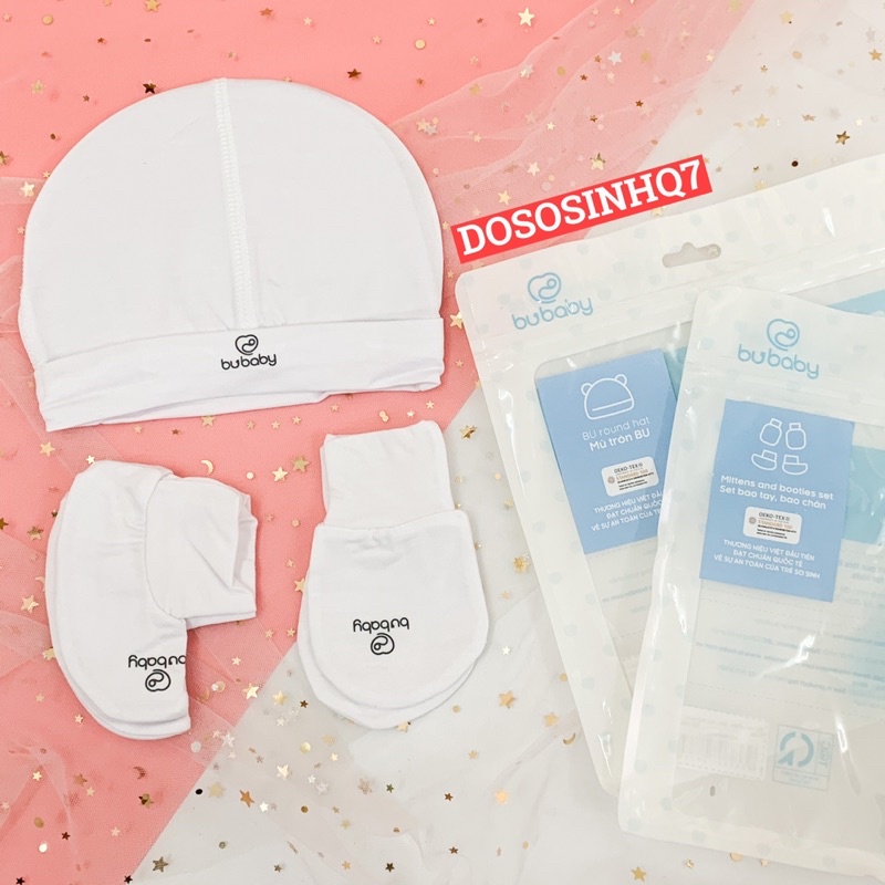Nón, bao tay bao chân sơ sinh vải sợi tre Bu Baby