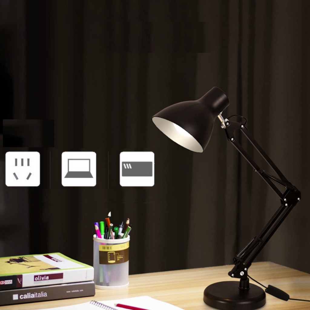 (HCM) Đèn Học Để Bàn Phong Cách Kỹ Sư Hiện Đại Trẻ Trung Tặng Kèm Bóng Led Siêu Sáng - Đèn Bàn Đế Sắt Sơn Tĩnh Điện