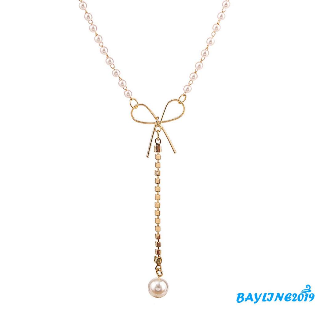 Vòng cổ mặt hình nơ đính ngọc trai nhân tạo thời trang dành cho nữ