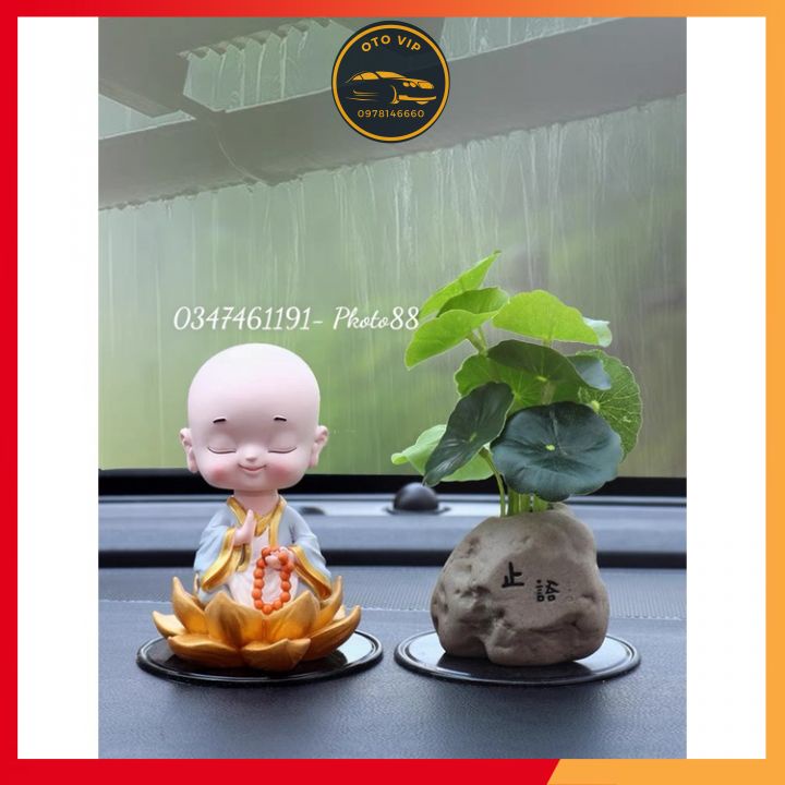 Chậu cây tiểu cảnh trang trí taplo xe, bàn làm việc, chậu  lá sen, chậu cây xanh mix set