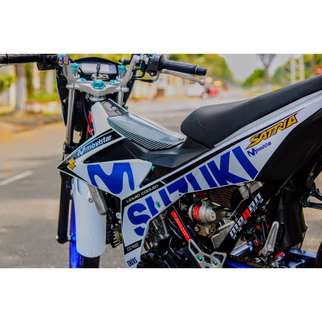 Tem /decal Rời Dán Xe Raider FI Mẫu Movistar Trắng Xanh Cực Chất, Hàng 3 Lớp Chất Lượng Cao
