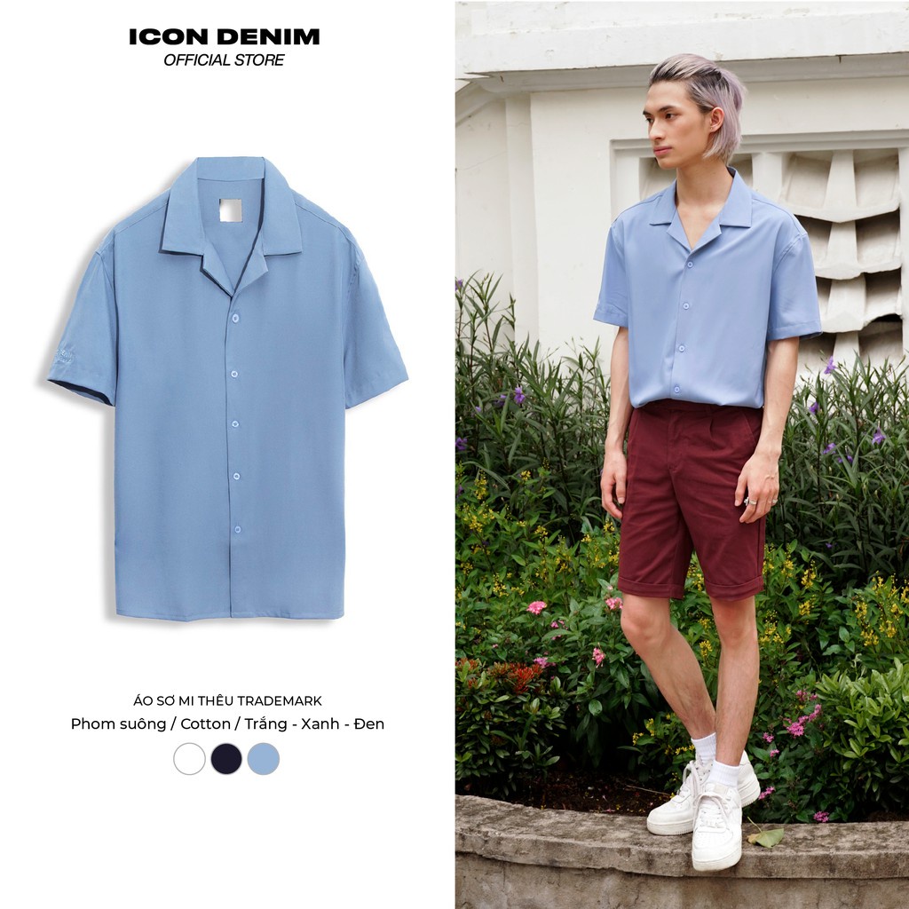 Áo Sơ Mi Nam ICON DENIM Tay Ngắn Cổ Danton Relax Fit Thêu Trademark