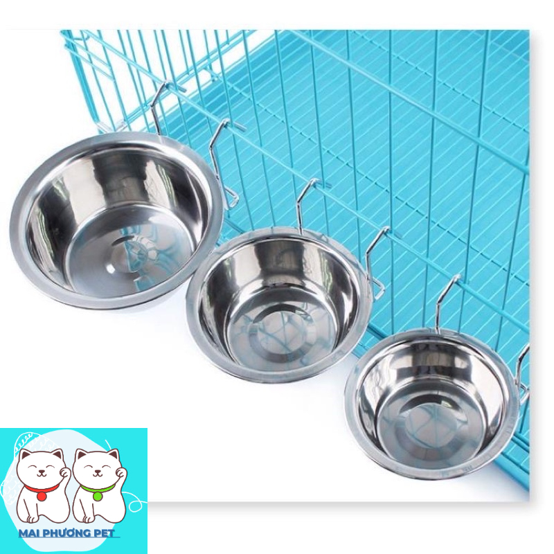 Bát INox treo chuồng 3 size cho chó mèo có giá đỡ