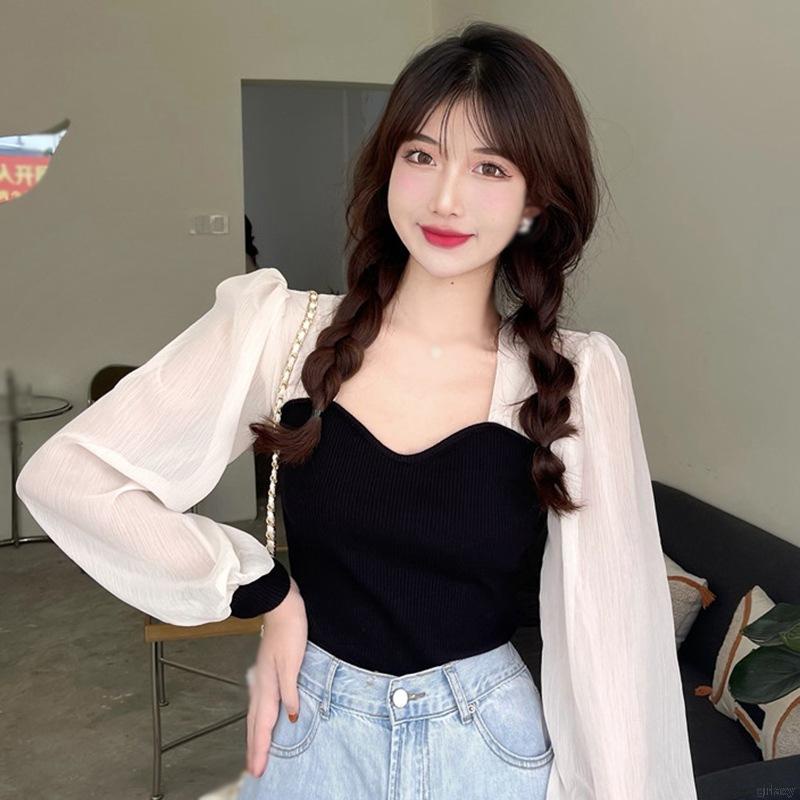 Áo tay dài cổ vuông dáng ôm phong cách hàn quốc thời trang cho nữ