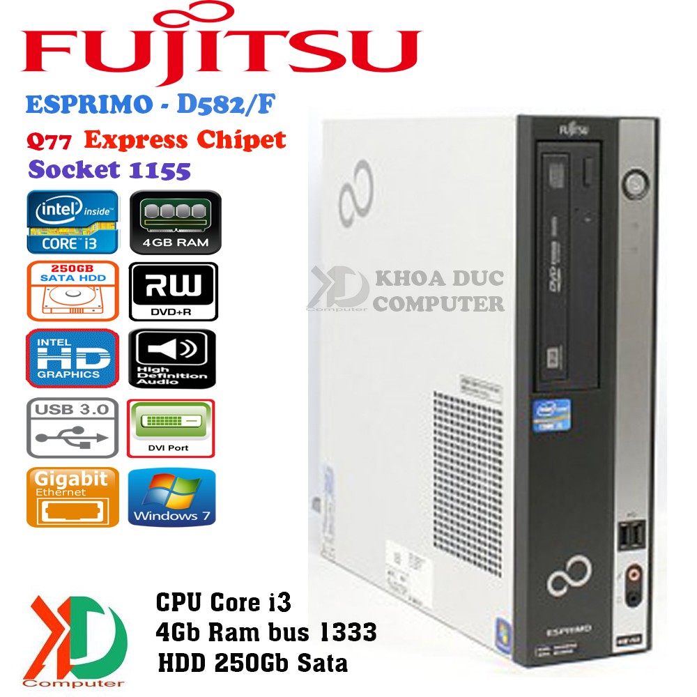 Máy tính đồng bộ Nhật Bản FUJITSU D582/F Chipset Core i3-2100/4Gb Ram/250Gb HDD siêu bền.
