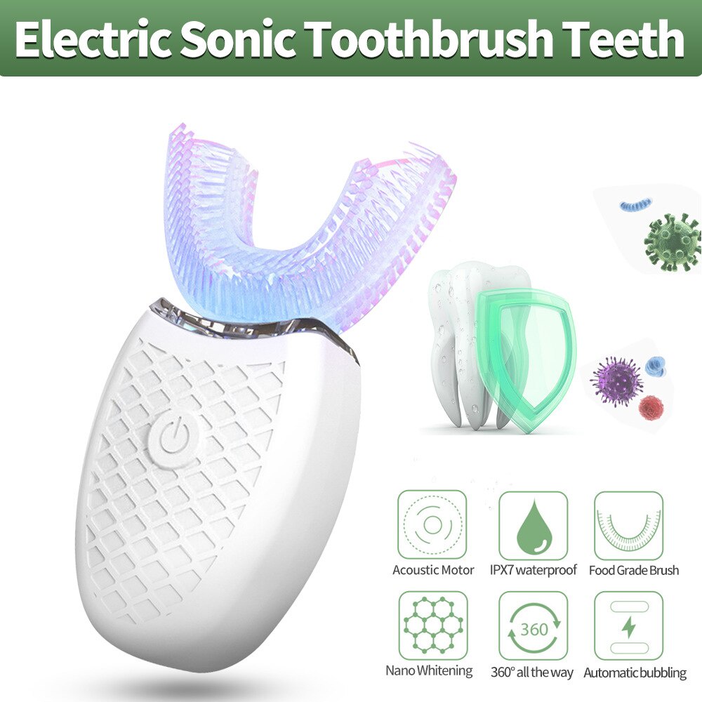 Bàn chải đánh răng điện âm chữ U Người lớn và Trẻ em làm sạch răng miệng tự động thông minh 360 độ Đa chế độ USB Rechargeab