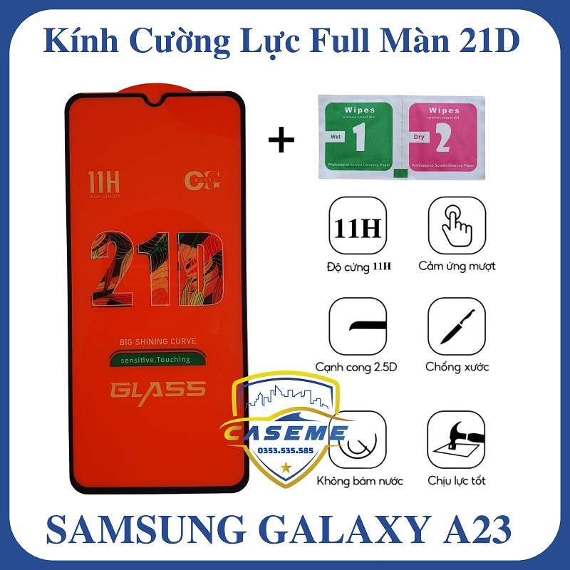 Kính cường lực full màn hình 21D dành cho Samsung Galaxy A23 4G