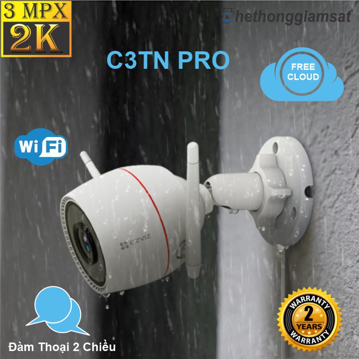 Camera Wifi Ngoài Trời EZVIZ C3TN PRO 3MP 2K, H3C 3MP 2K AI, Màu Bang Đêm, Đàm Thoại - Hàng Chính Hãng, Bảo Hành 24 Th