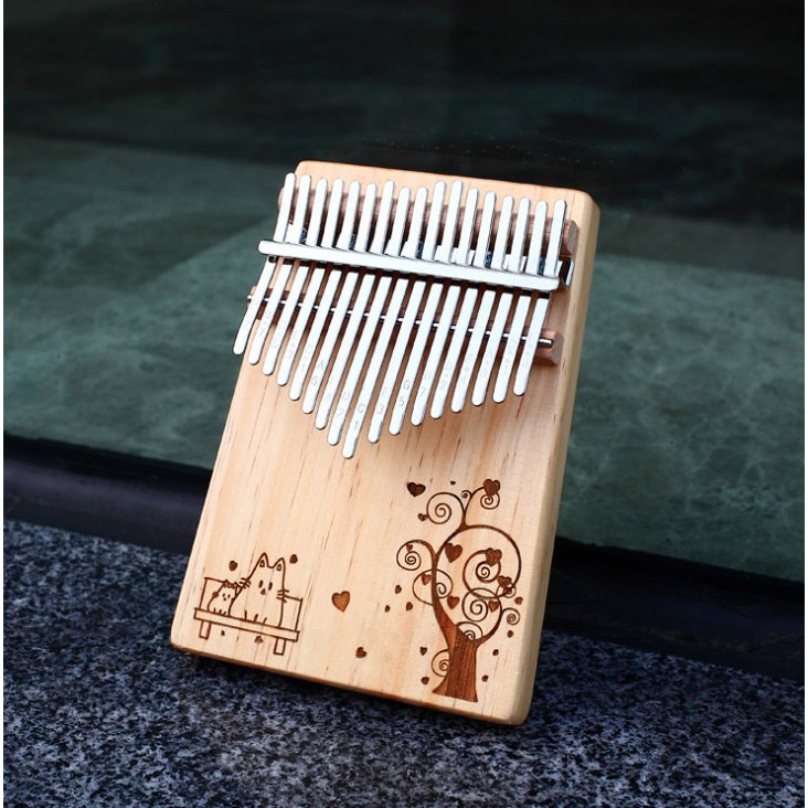 Đàn kalimba 17 phím khắc hình mèo, tặng đầy đủ phụ kiện, túi, búa, hướng dẫn tự học, khăn lau, dán phím