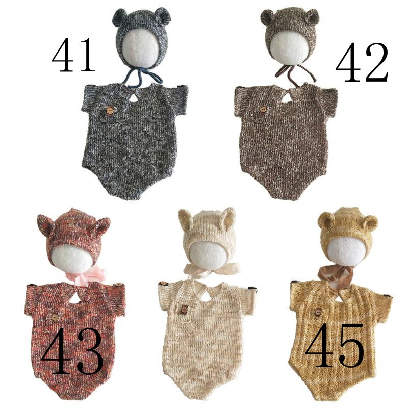 Mary☆2 Pcs/set Cute Handmade Baby Knit Bonnet Hat Jumpsuit Set Newborn Shower Gift