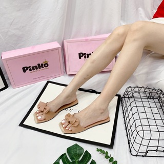 Dép bản nơ da mềm mũi vàng