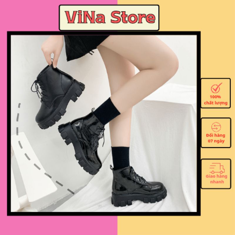 Boots nữ đế thấp màu đen,bốt thời trang hottrend mùa đông 2022 VINA STORE