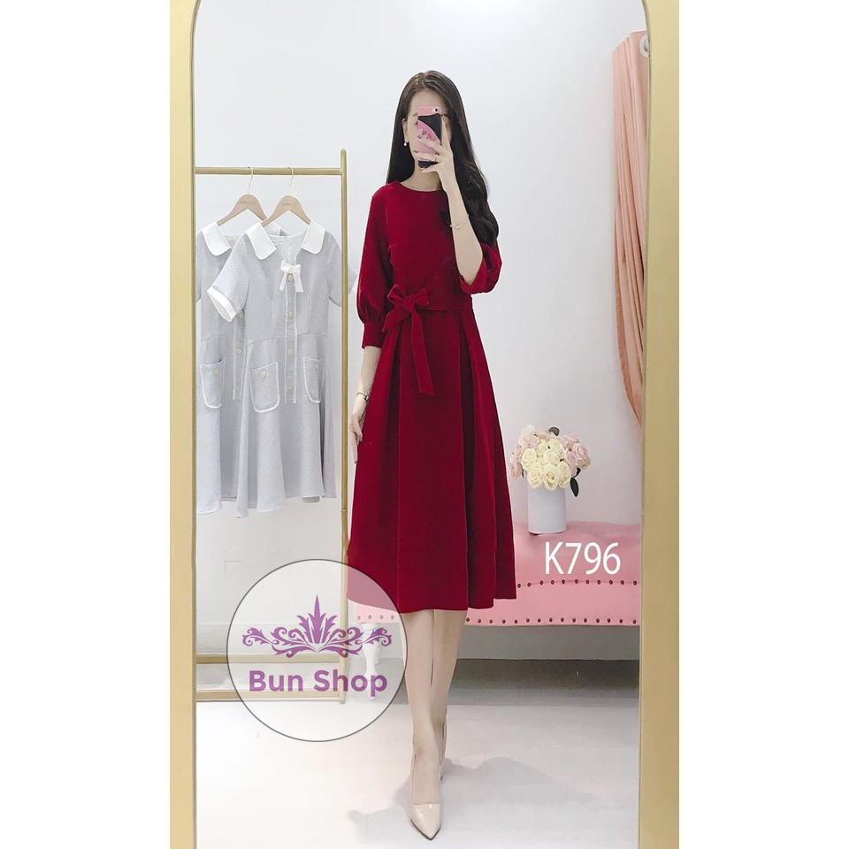 ĐẦM ĐỎ EO NƠ K795 - Bun Shop (Hàng may thiết kế ,ảnh thật shop tự chụp)