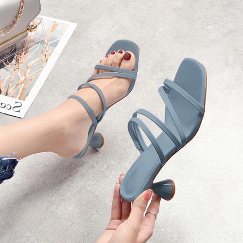 Dép sandal Dily 6cm đế hình ly quai mảnh màu xanh, đen