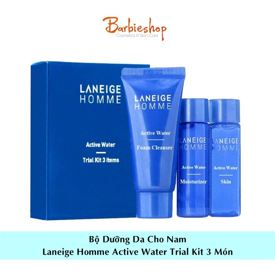 Set Dưỡng Da Laneige 3 Món Homme Active Water Trial Kit- Xanh Dương