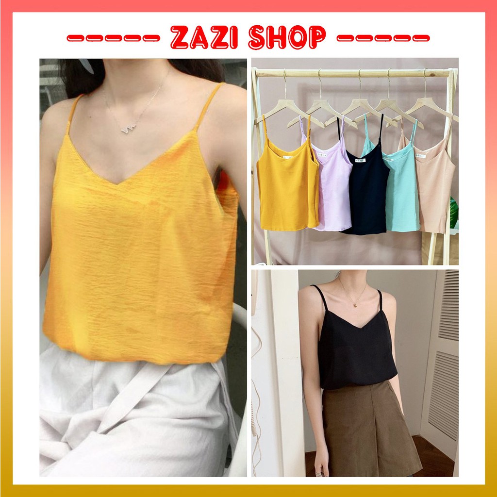 Áo 2 dây nữ ulzzang  Áo hai dây đũi lụa, áo hai dây cổ tim Hàn Quốc  Áo kiểu nữ đẹp - ZaZi HD11