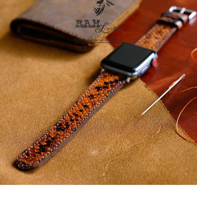 Dây đồng hồ Apple Watch , Iwatch , Iphone Watch Da Bò Rằn Ri Vàng Mềm Mại RAM Leather  Bền Đẹp