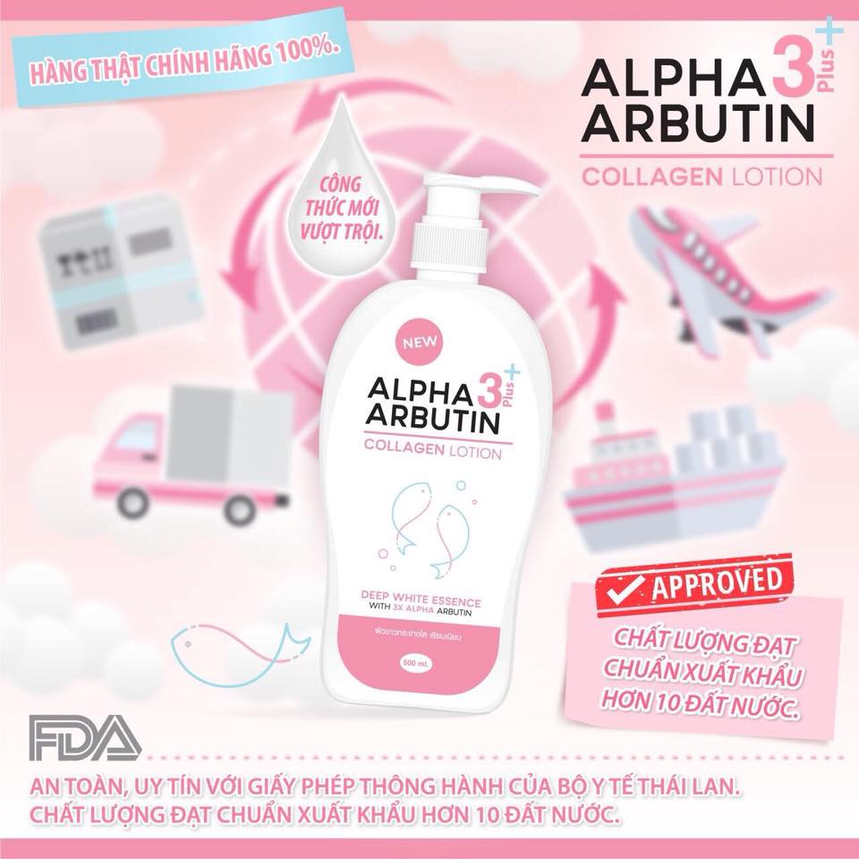 Sữa Dưỡng Thể Trắng Da Alpha Arbutin Thái Lan Collagen Lotinon 500ml Dưỡng Da Trắng Mịn, Chống Tia UVA Và UVB - LAIHCMN