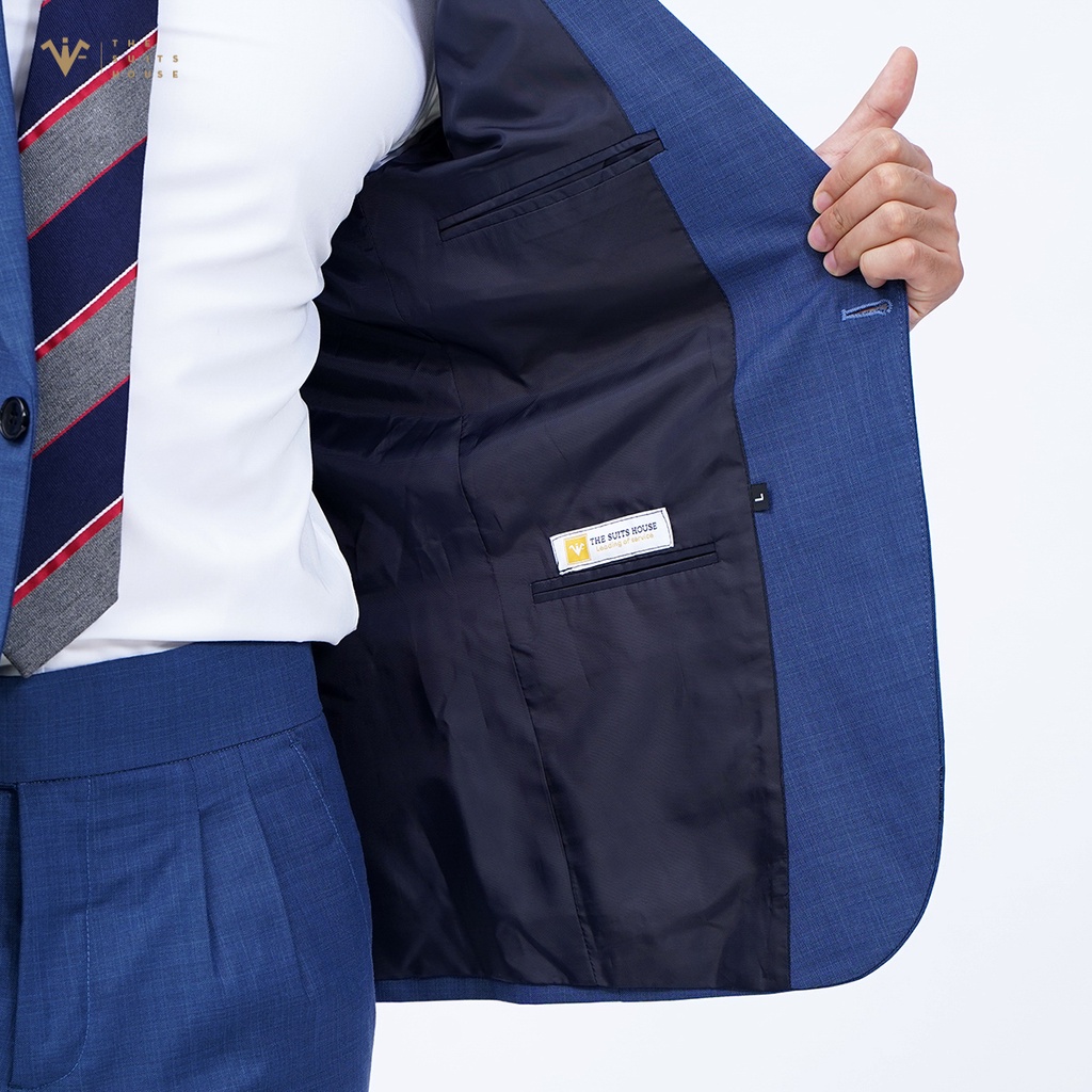 Bộ vest nam xanh sọc nhuyễn 1 khuy 2 túi, suits sartorial The Suits House