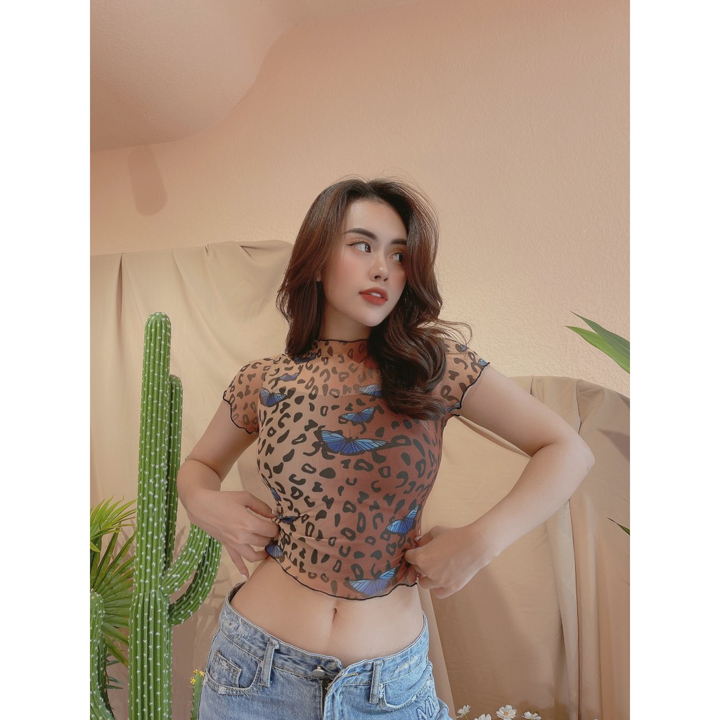 Áo croptop lưới 2 lớp họa tiết xinh/ Croptop 2 lớp siêu xinh