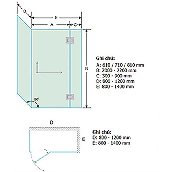 Bộ phụ kiện cabin tắm kính 135 độ