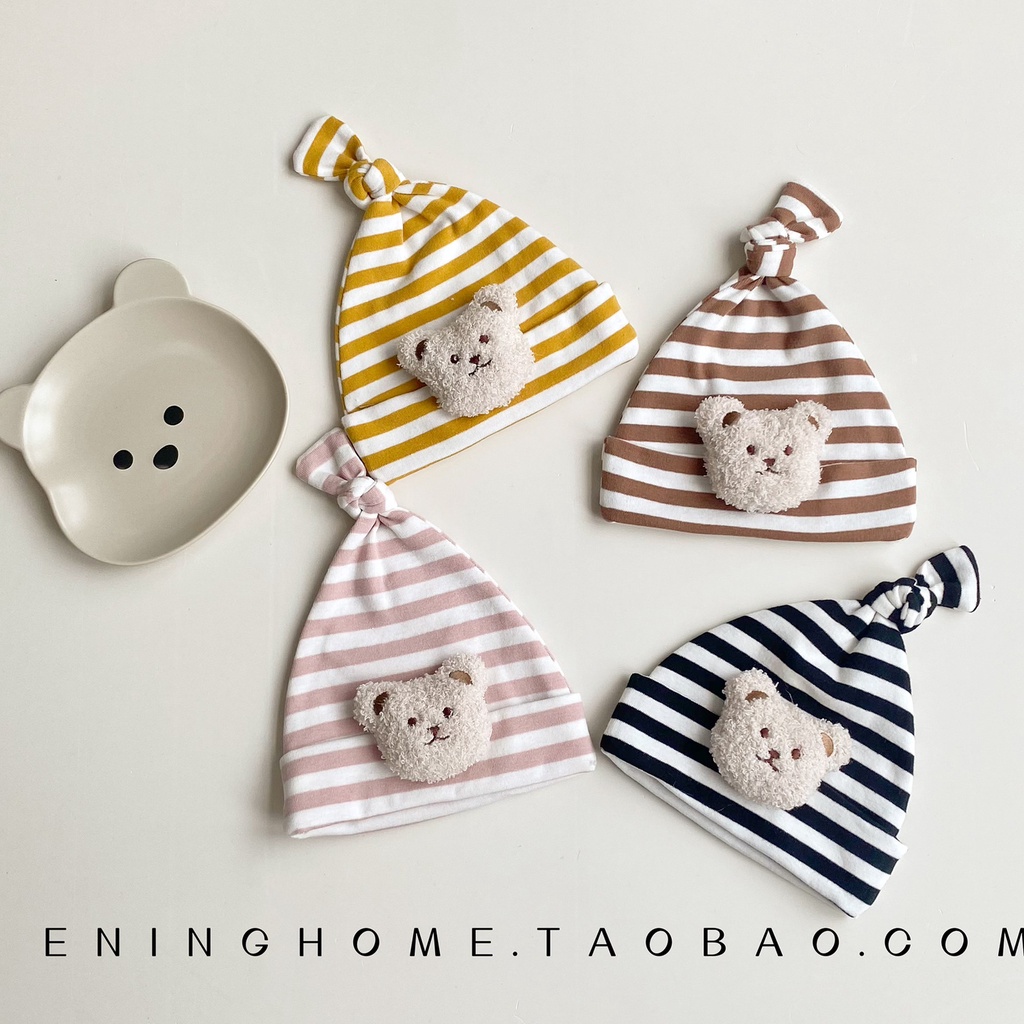 Mũ Tai Gấu 3D Vải Mỏng Hoa Văn Kẻ Ô Dành Cho Trẻ Nhỏ 0-10 Tháng Tuổi