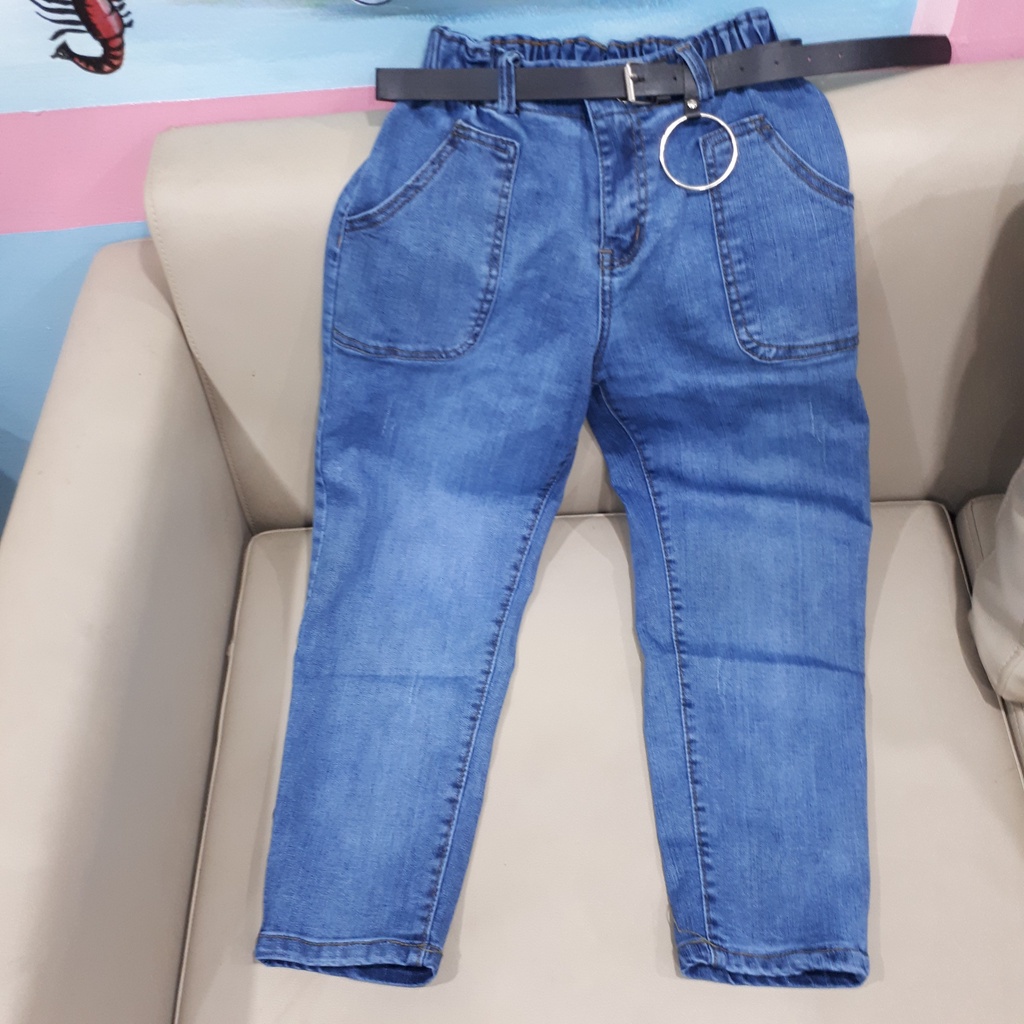QUẦN BÒ JEAN BAGGY NỮ CẠP CHUN - MÀU XANH
